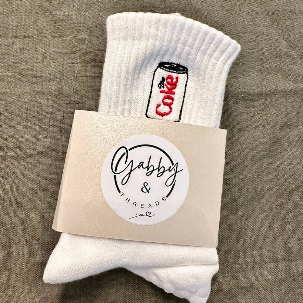 Diet Coke Embroidered Grip Socks for Pilates/Yoga/ Barre | Comfortable & Stylish